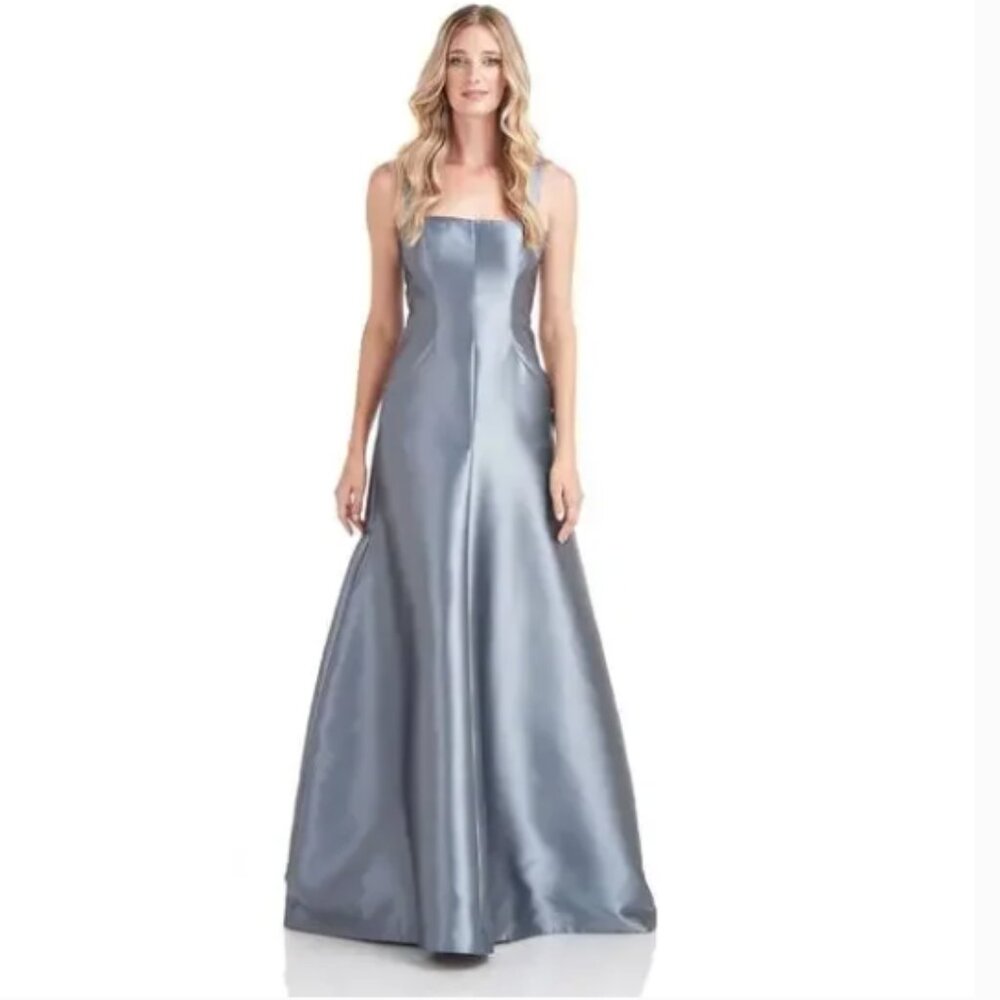 KAY UNGER TATIANA SATIN A-LINE NILE BLUE GOWN sz 4